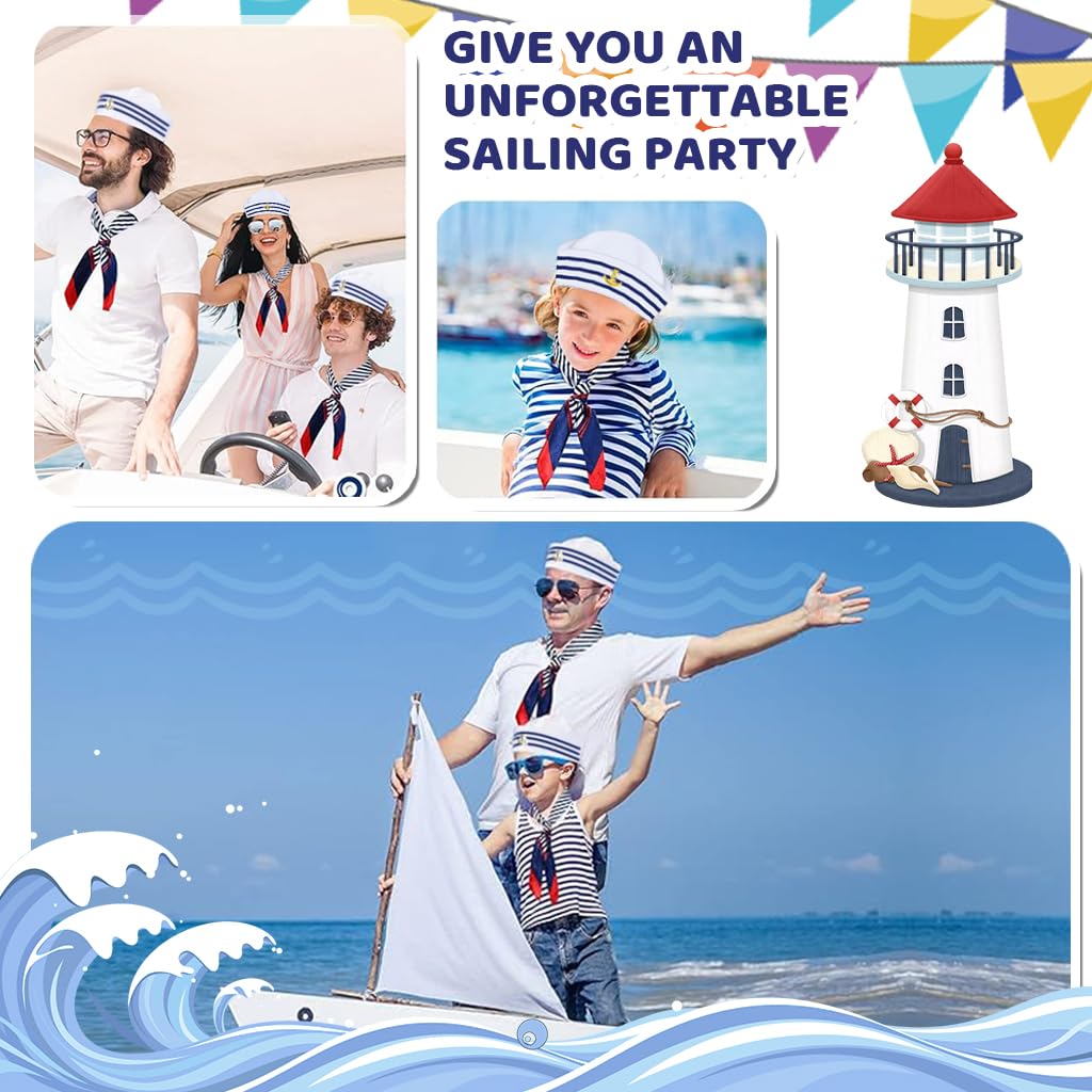 PATPAT Sailor Hat and Scarf Set for Theme Parties with 58cm Cap Fit | Blue White Nautical Style