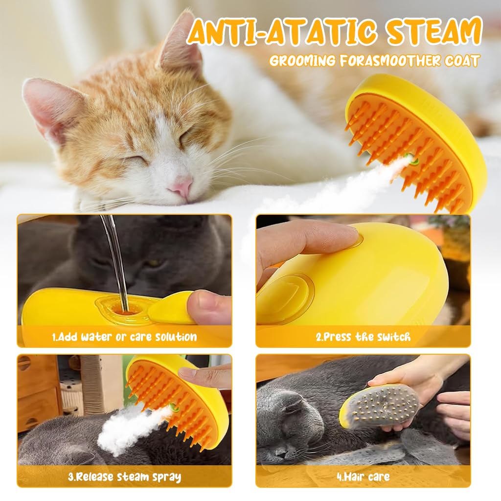 ZIBUYU® Steam Brush for Dog Cat, 3 in 1 Bath-Free Electric Cleaning Brush Usb Grooming Brush for Cat Dog Usb Rechargeable Steam Massage Pet Hair Water Brush Remove Mat Shedding