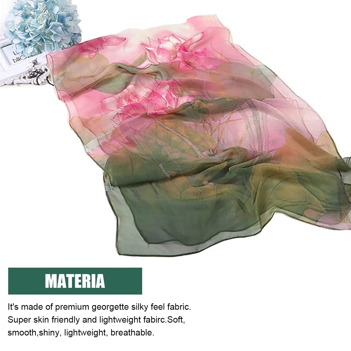 PALAY Lotus Print Scarf for Women 63x20 in with Soft Georgette Fabric | Elegant Shawl Wrap