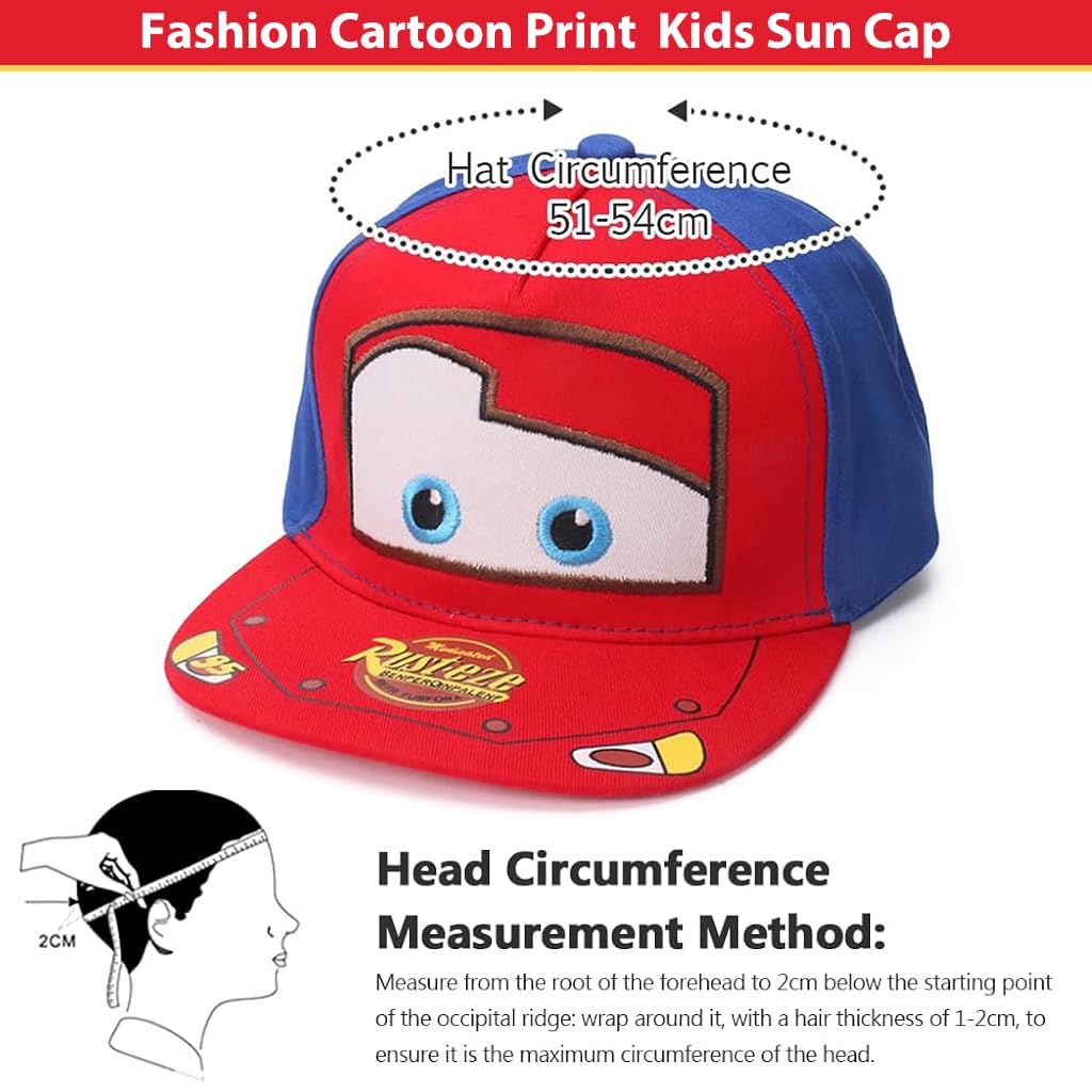 SNOWIE SOFT Kids Cap Red Fashion Cartoon Print Sun Cap Kids Wide Brim Sun Hat Adjustable Kids Cap for Boys Girls Children's Day Gift