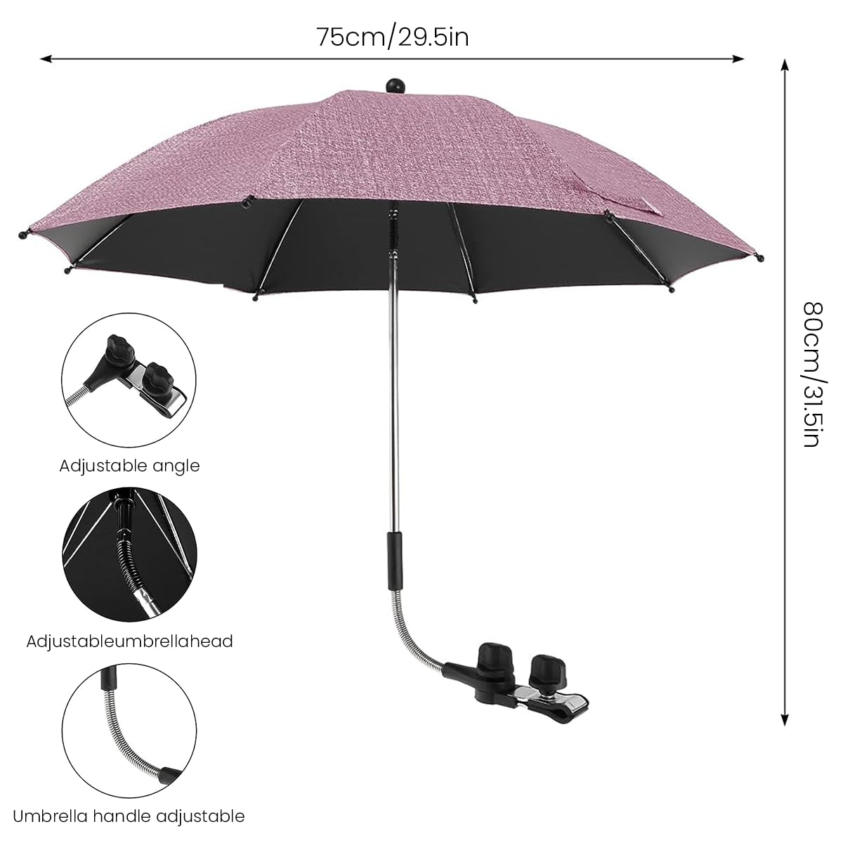 SNOWIE SOFT® Baby Stroller Shade Umbrella with Clamp UV50+ Sun Protection Umbrella for Stroller 360° Adjustable Baby Umbrella Stroller