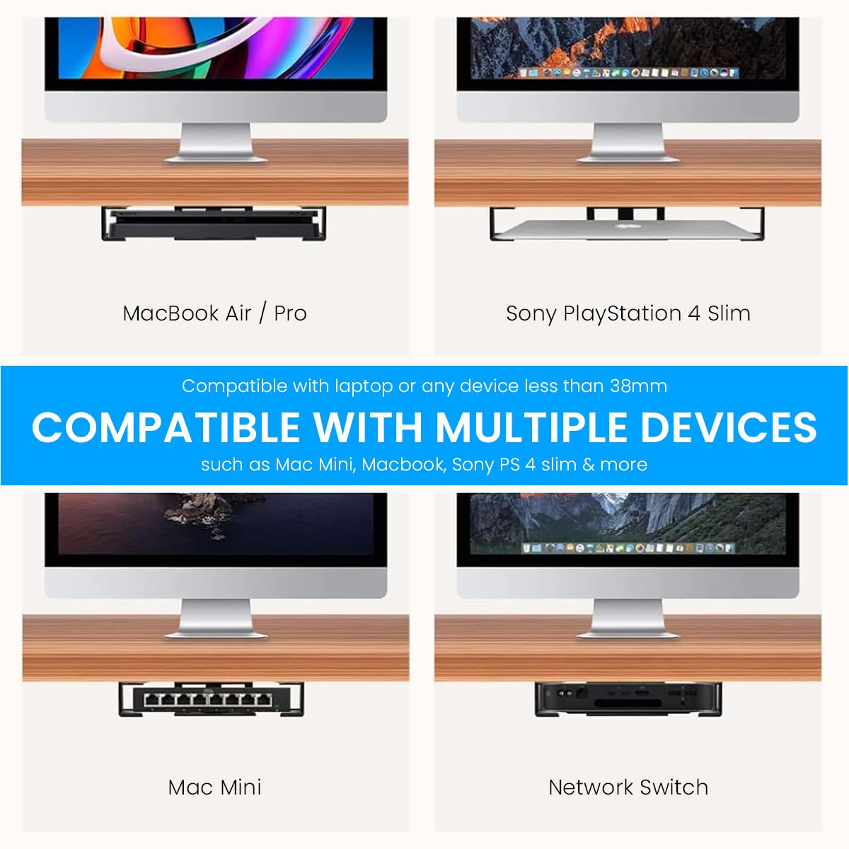 ZORBES Laptop Holder for Under Desk Storage with Screw Mount Metal Rack & Silicone Protection