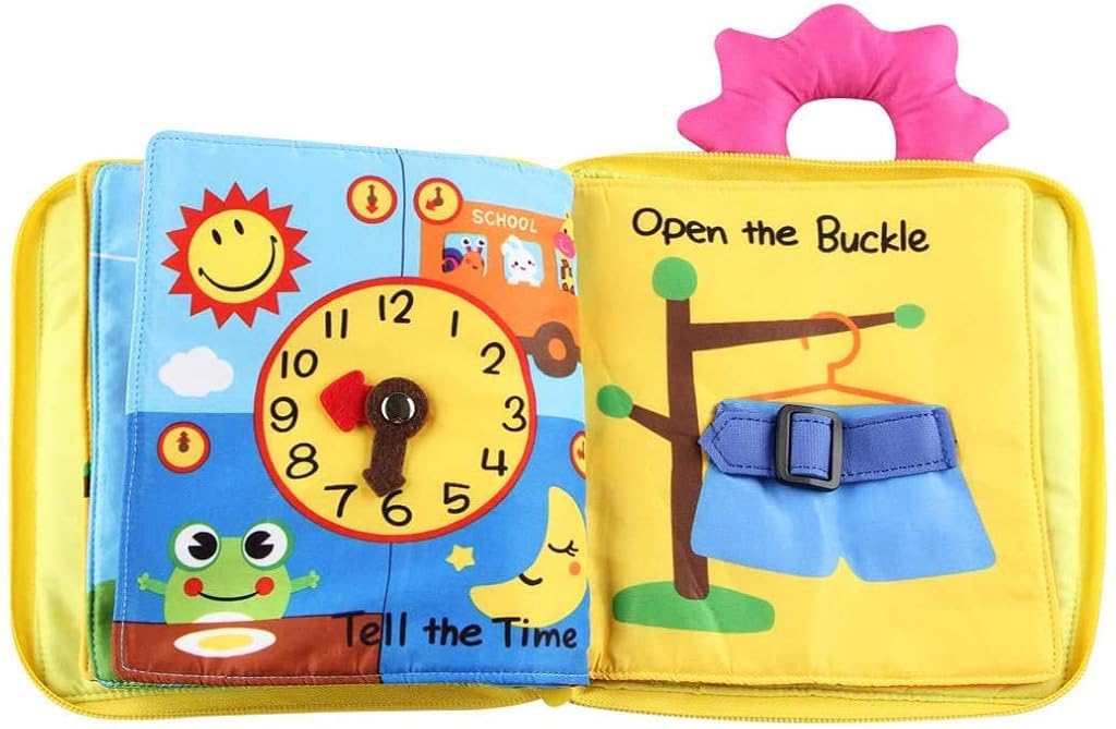SNOWIE SOFT® Cloth Book for Toddlers Baby Cloth Sensory Book Zip-around Cloth Book Early Educational Toy Activity Book Fun Cartoon Busy Book, 17x24cm