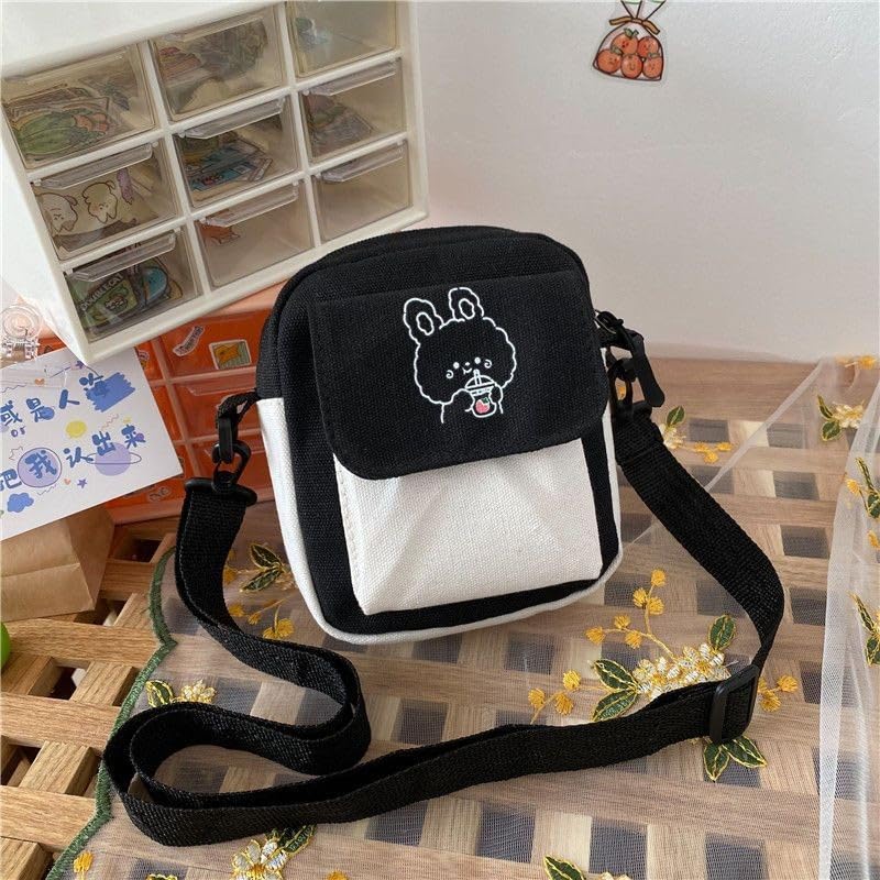 ZIBUYU Mini Sling Bag for Girls with Double Layer Zip 13x16cm Canvas | Cute Bunny Crossbody