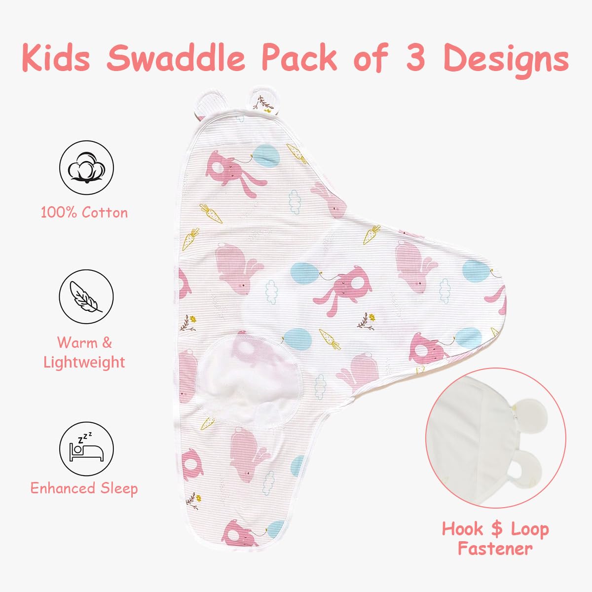 SNOWIE SOFT Swaddle for New Born Baby with Cap featuring Cocoon Design and 100% Cotton | Adorable Cartoon Print for 0–3 Months