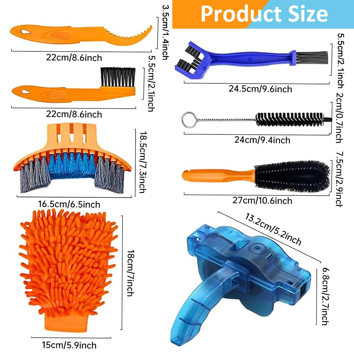 STHIRA Bicycle Cleaning Brush Kit for Chain and Tire Care with Gravel Removal Tool | 8Pcs Set