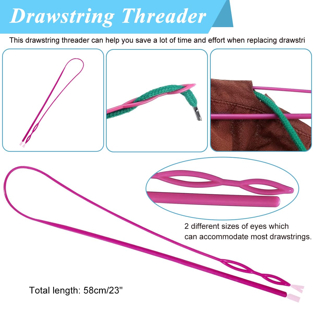 HASTHIP Drawstring Threader Tool Set for Sewing and Crafts with 8 Pcs 22cm Metal Hooks | Stainless Steel Loop Turner and Flexible Plastic Threader