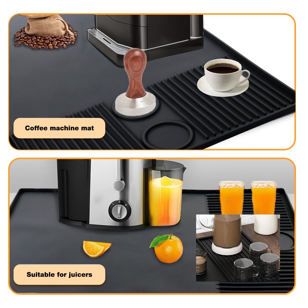 Supvox Silicone Water Absorbing Mat for Coffee Machine 40.5 x 60.9 cm with Dual Section Design | Quick Dry Non Slip Countertop Organizer