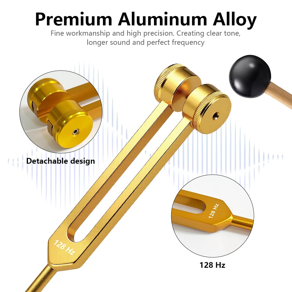 HASTHIP 128Hz Tuning Fork Set for Sound Therapy with Ergonomic Balance and Aluminum Alloy | Includes Rubber Hammer and Wrench