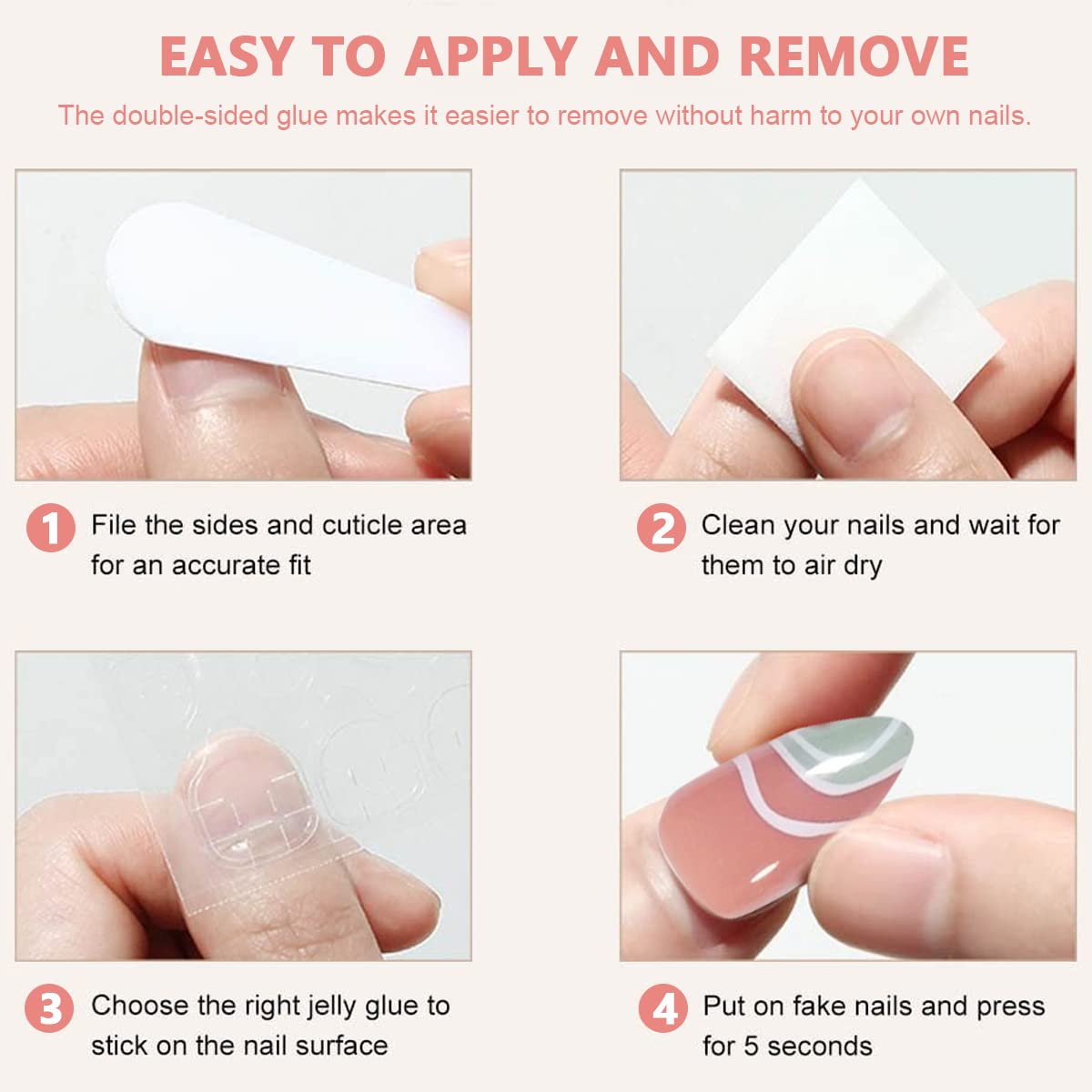 MAYCREATE Press on Nails for DIY Nail Art with 24pcs Full Cover ABS Design | French Style