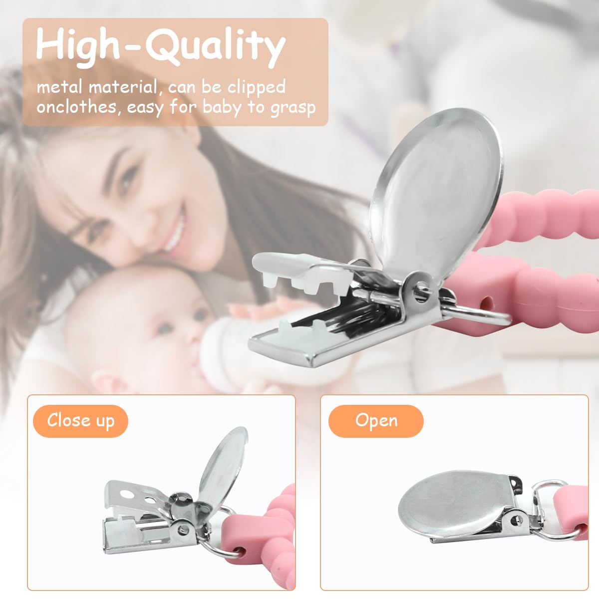 SNOWIE SOFT Baby Teether Toy for 0-24 Months with 5 Loop Design and Stainless Steel Clip | Food Grade Silicone for Safe Chewing and Sensory Development