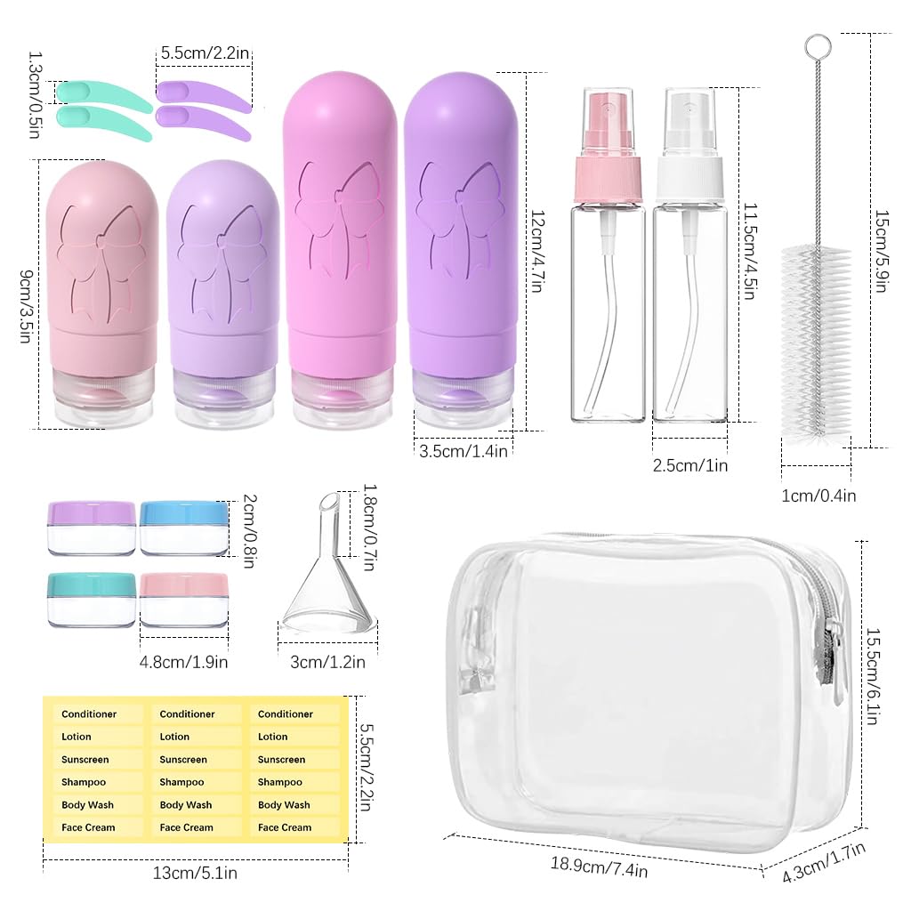 MAYCREATE Travel Bottle Kit for Toiletries with Leak Proof Air Valve | 16pc BPA Free Silicone Set