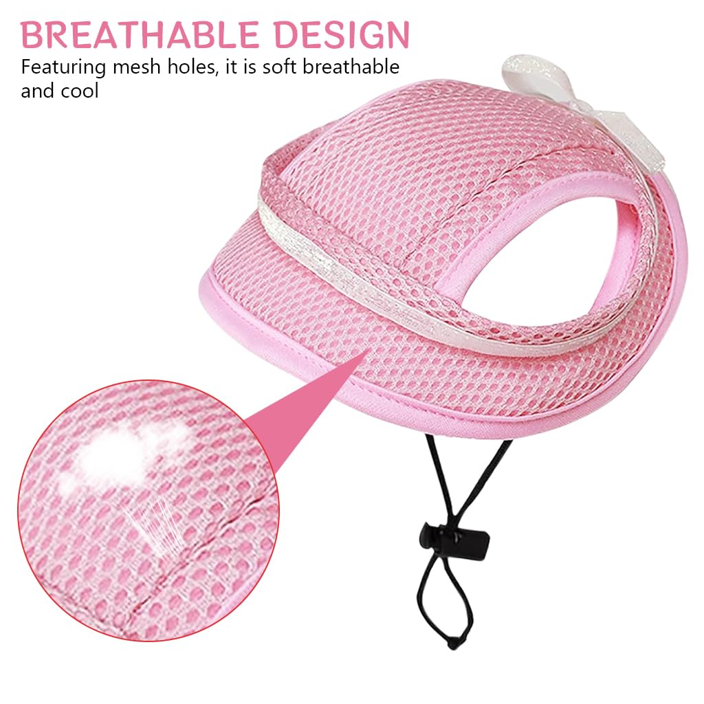 Qpets Cute Pink Dog Hat for Sun Protection with Breathable Mesh and Adjustable Chin Strap