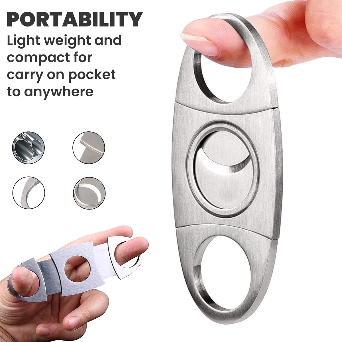 HASTHIP Cigar Cutter for Pocket Use with Double Guillotine Blades 9×4 cm Stainless Steel | Ideal Gift for Cigar Lovers