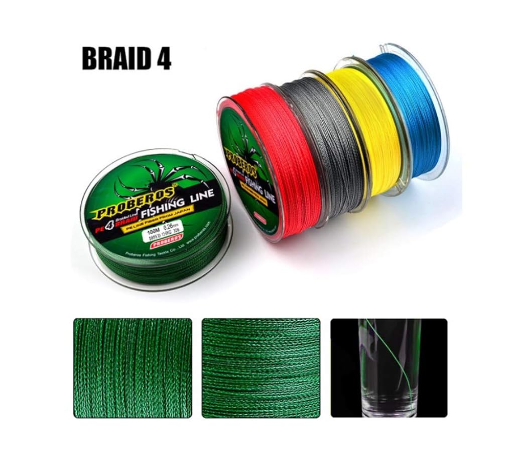 PROBEROS® Strong Fishing Line 0.50mm 80LB 100M PE 4 Strands Monofilament Braided Angling Accessory Durable Green Max Tension 36.2KG 2PCS