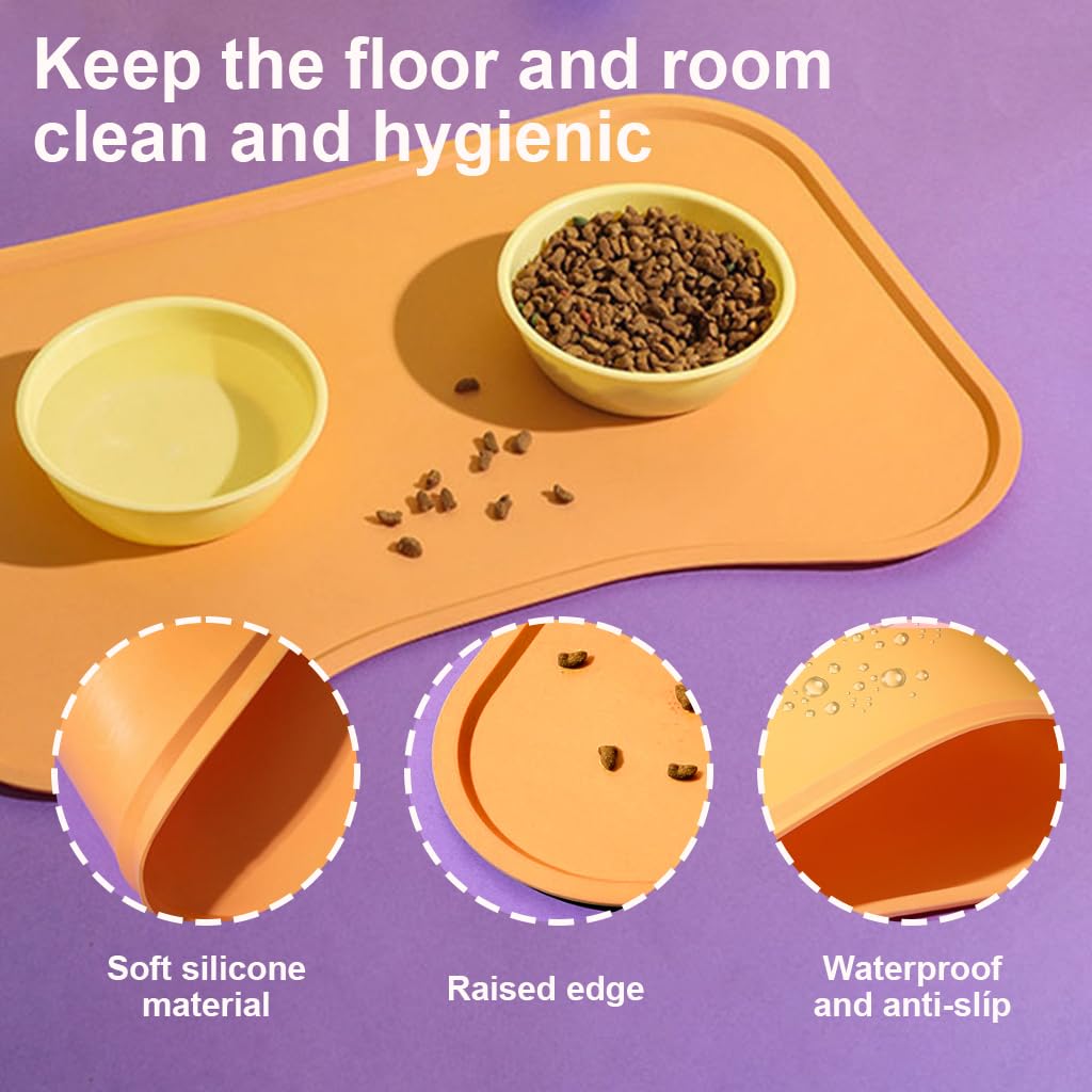 Qpets Pet Feeding Mat for Cats and Dogs featuring Raised Edge Design 45.5x30cm | Waterproof Silicone Floor Tray