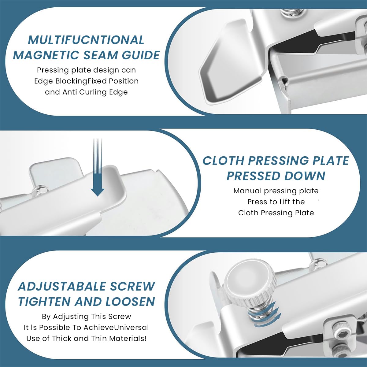 HASTHIP Seam Guide for Sewing Machine with Strong Magnetic Attachment and Metal Design