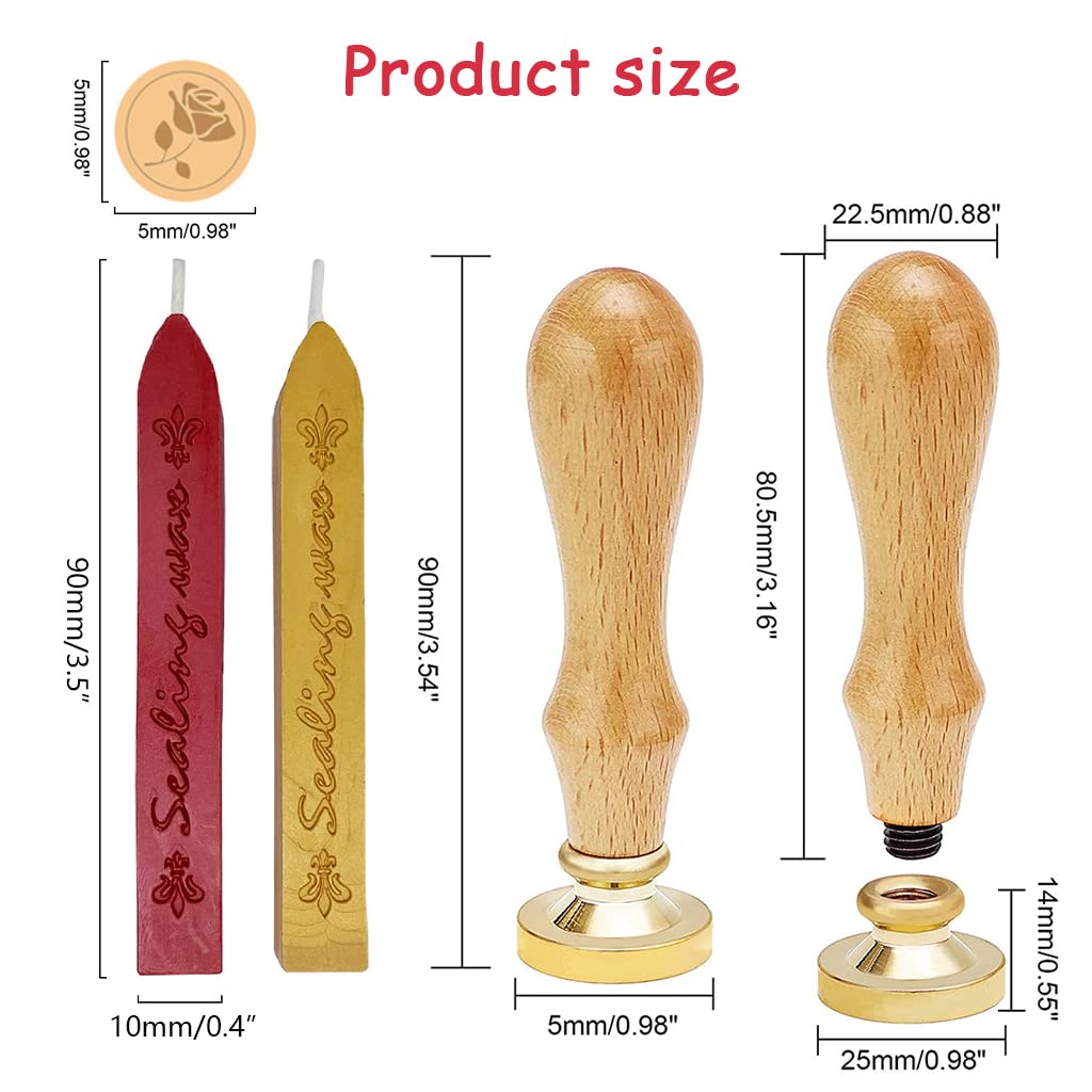 Supvox Wax Seal Stamp Kit for Cards and Envelopes with 8pcs Set featuring 2.5cm Copper Seals | Includes 4 Pattern Stamps and 2 Color Wax Bars
