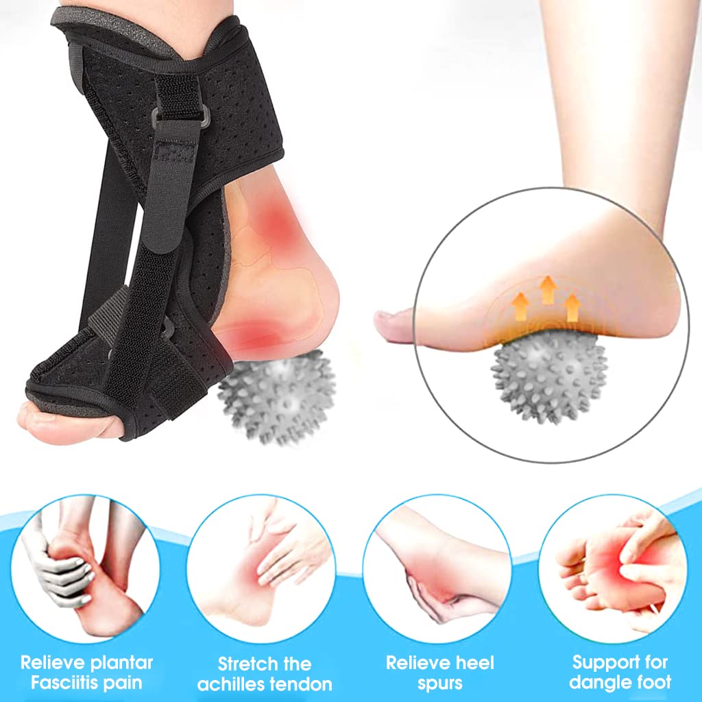 HANNEA® Plantar Fasciitis Splint Plantar Fasciitis Heel Support for Man & Women Pain Relief Plantar Fasciitis Adjustable Foot Splint Massage Ball, Fasten Strap, 2 Arch Pad, Drawstring Pouch