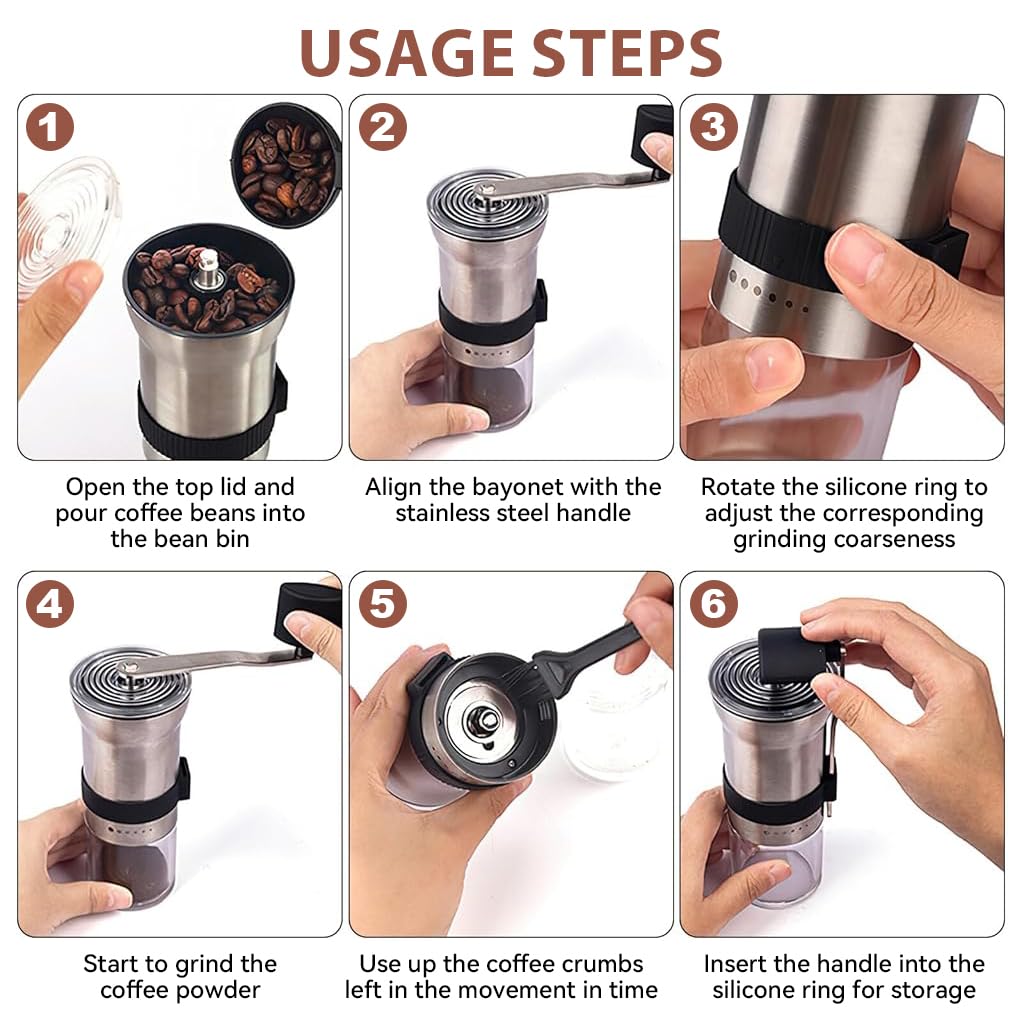 Supvox Manual Coffee Grinder with 25g Capacity featuring Stainless Steel Burr and Hand Crank
