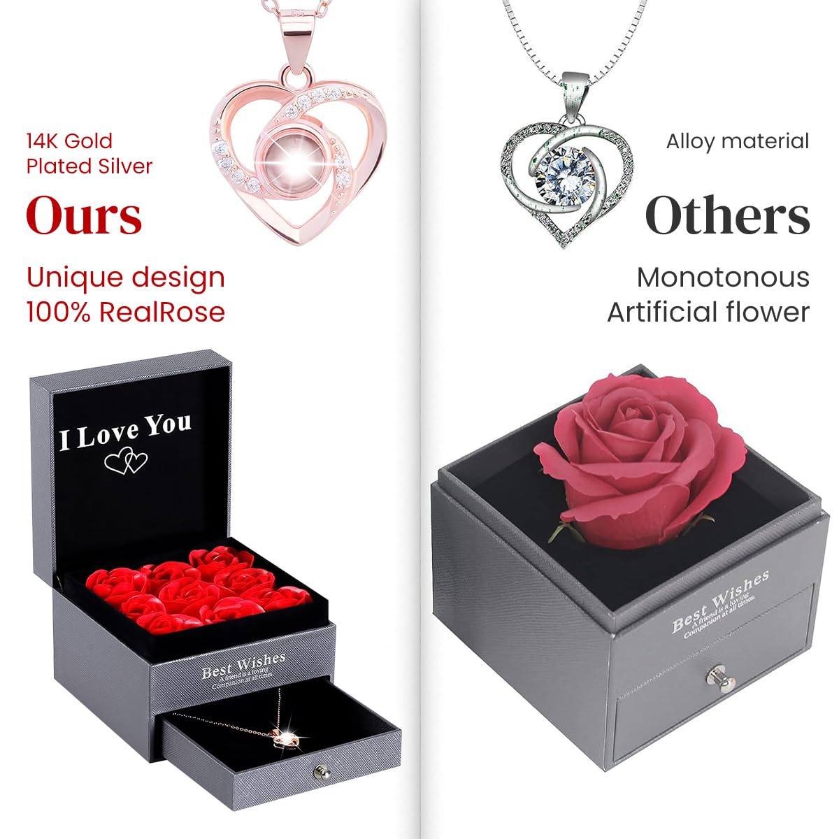 HASTHIP Eternal Rose Necklace for Women with 100 Language I Love You Projection | Gift Box Set