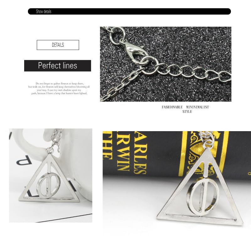 ZIBUYU® 2PC Deathly Hallow Necklace for Men and Women Stylish Fashion Deathly Hallow Pendant for Boy, Rotatable Design Halloween Costume Accessory for Women and Men