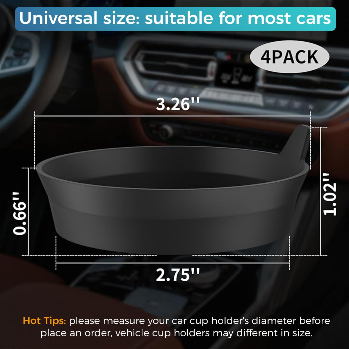 STHIRA® 4Pcs Car Coasters Silicone Non-Slip Recessed Car Cup Holder Insert Mats Cup Holder for Car Universal Quality Car Accessories Interior Protects Against Spills and Dust Ideal for All Vehicles