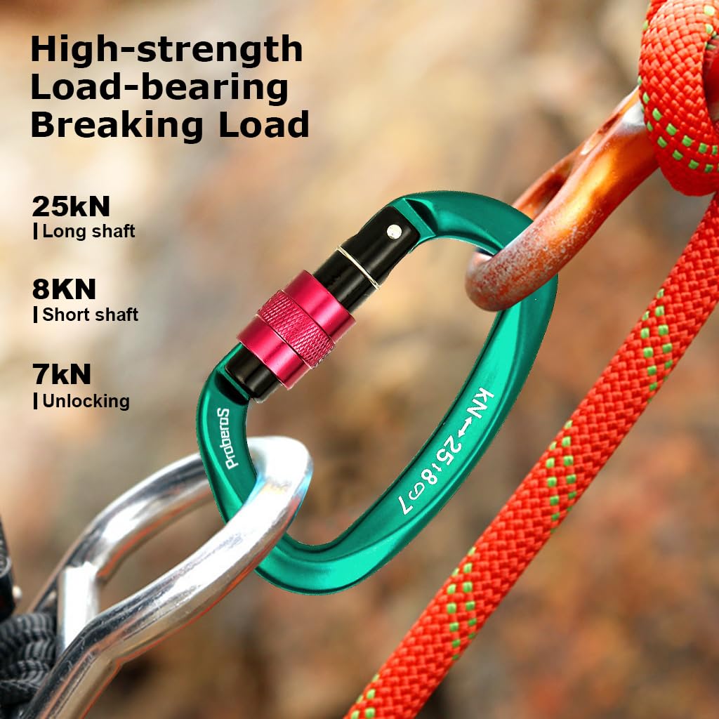 Proberos Climbing Carabiner Clip for Various Climbing Activities with Screwgate Lock 25KN Aviation Aluminum 10x5.8 cm