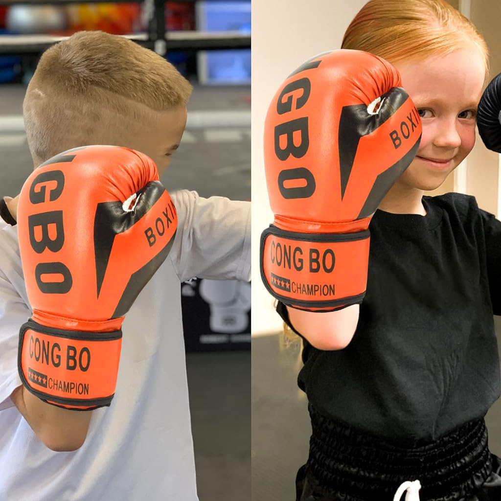 Proberos Kids Boxing Gloves for Training with Hook and Loop Wrist Strap 6 oz | Orange