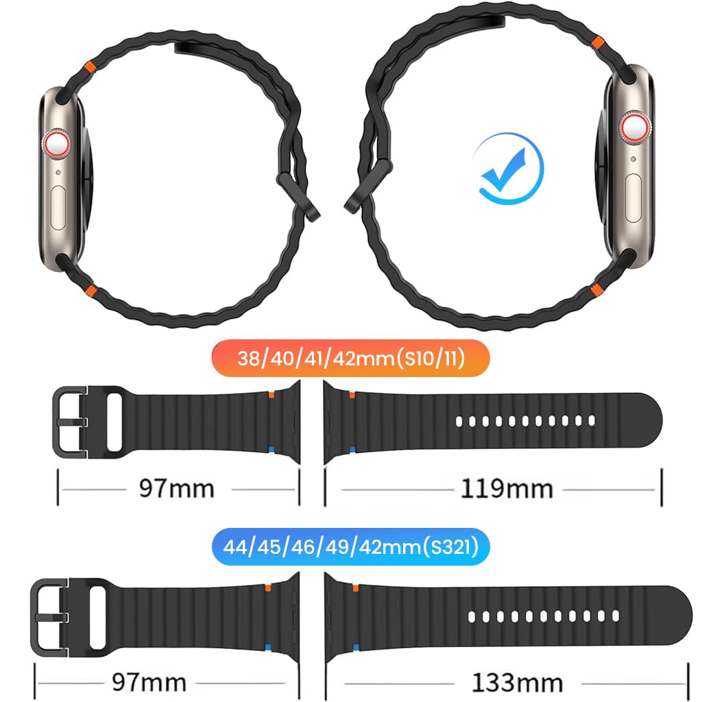 ZORBES iWatch Bands for 38–49mm with Pin and Tuck Closure featuring Waterproof Silicone | Pack of 2 for Sport and Daily Wear