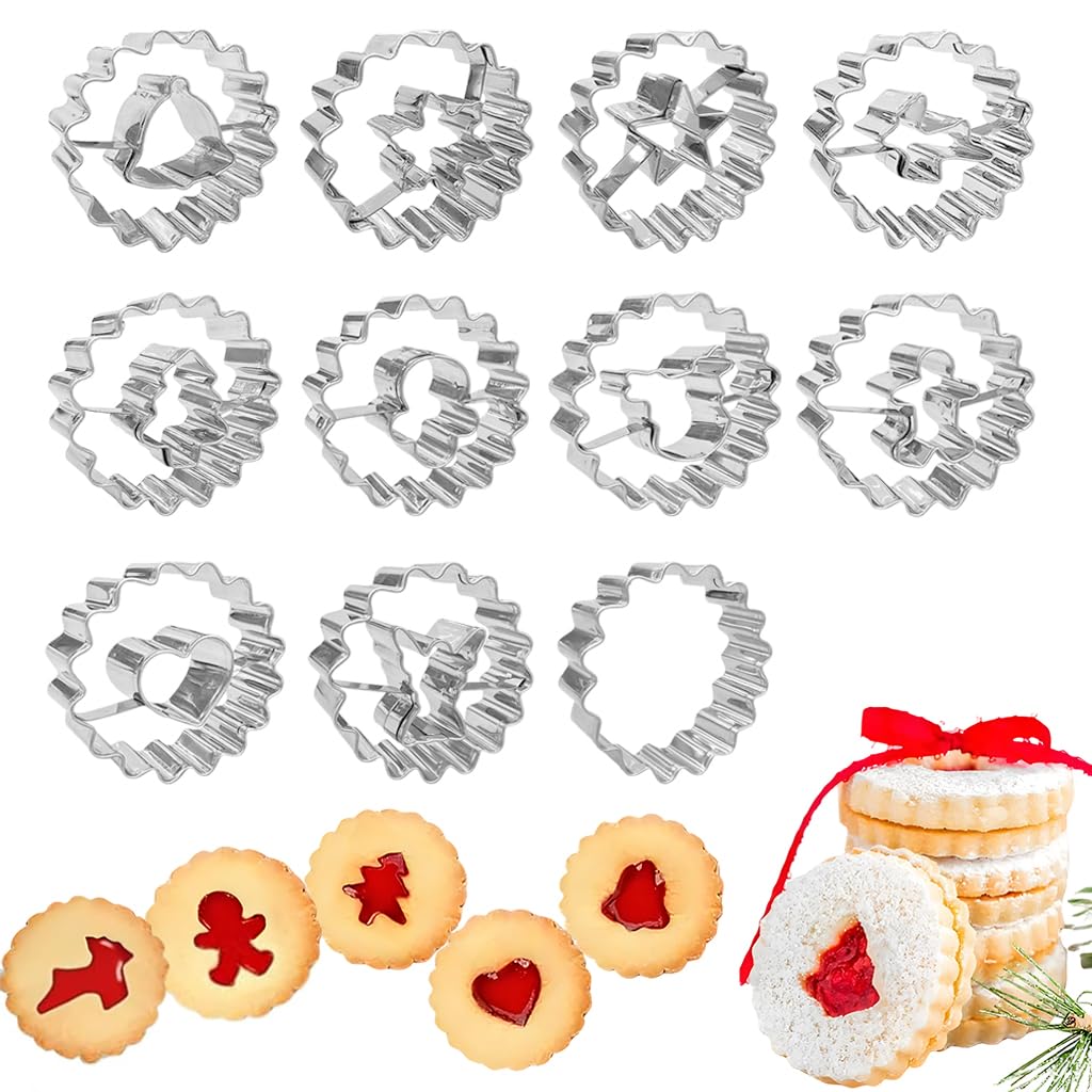 HASTHIP Christmas Cookie Cutter Set for Holiday Baking with 11 Shapes and Wavy Rim Design