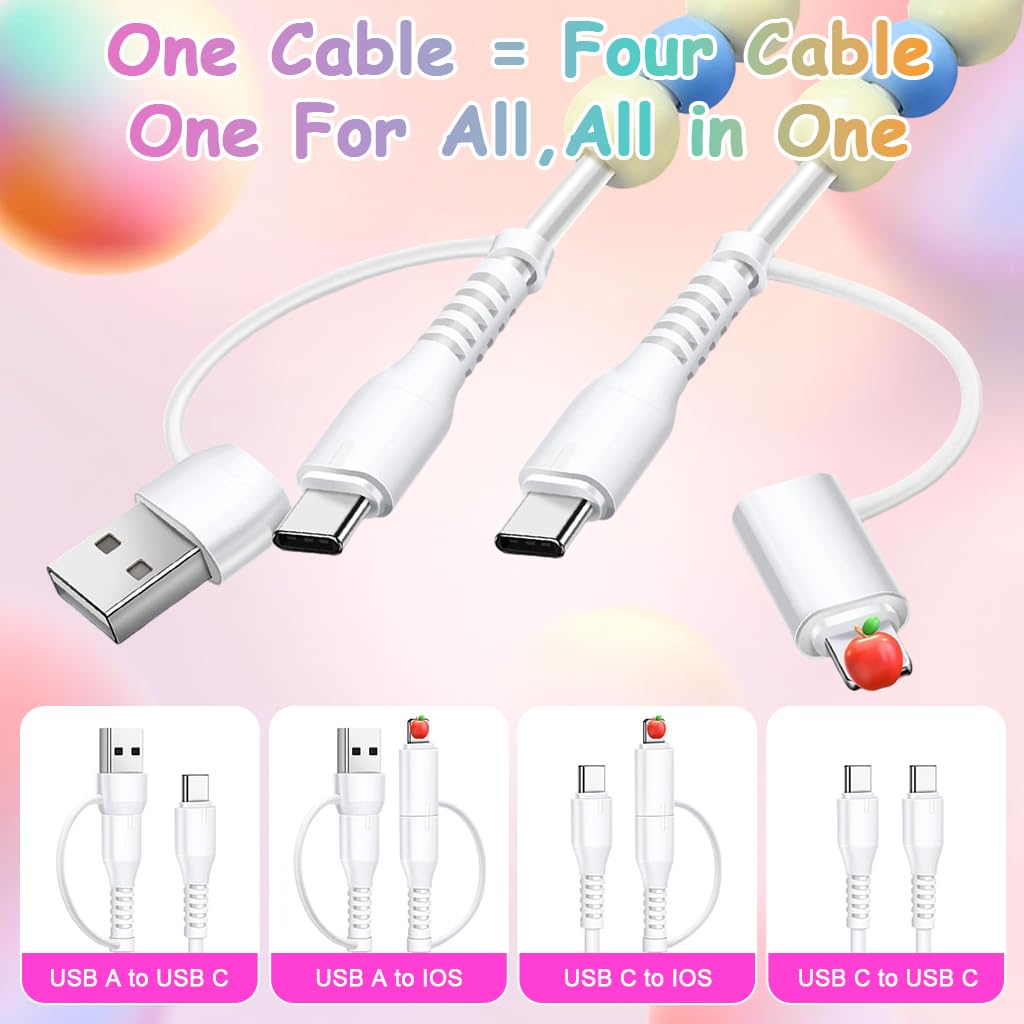 ZORBES USB C Cable 4 in 1 Multi Beaded 3.3 ft with 480 Mb/s Data Sync | for iPhone and Galaxy