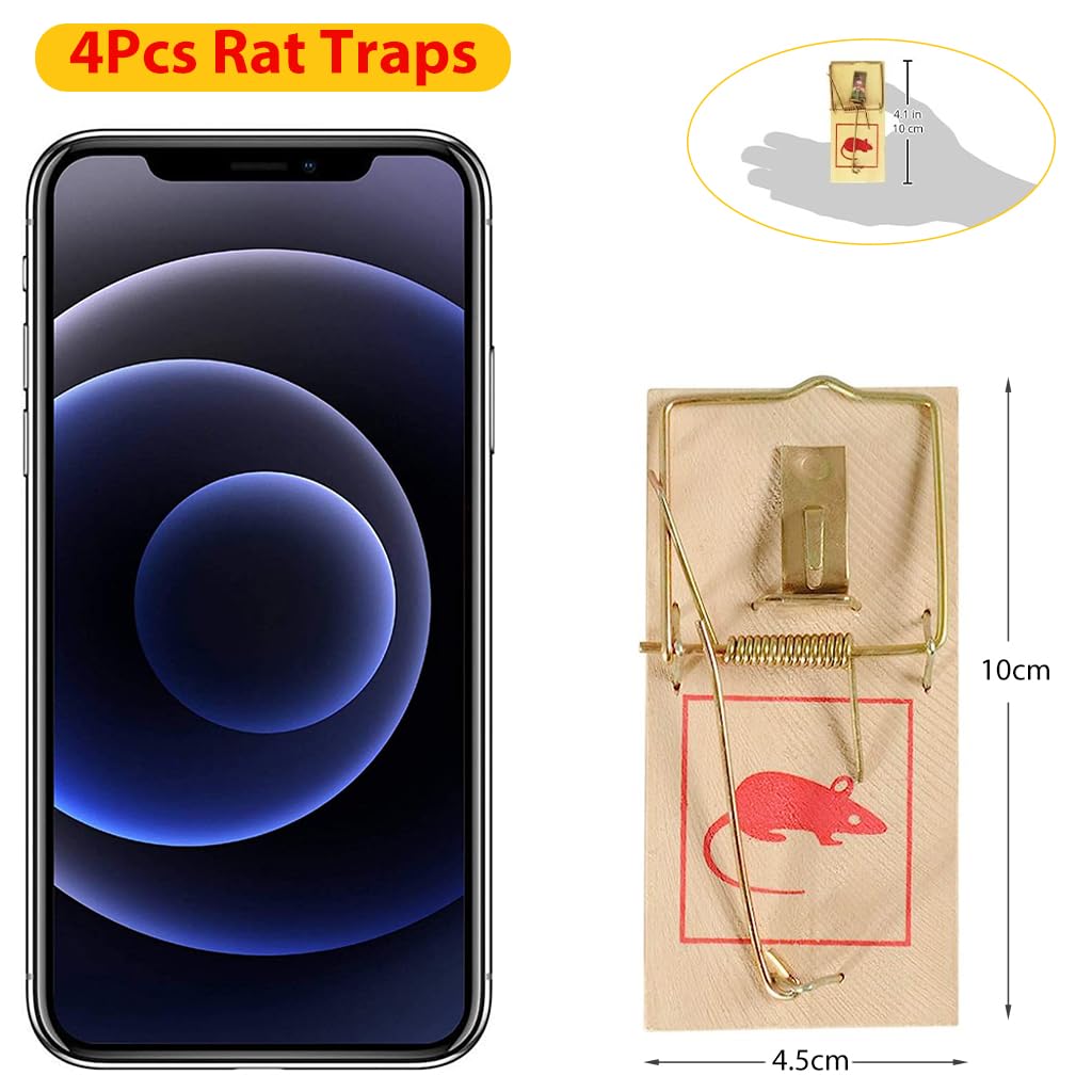 HASTHIP Rat Traps for House Garden and Patio featuring Quick Snap Trigger | 4Pcs 100x45 mm Reusable Wooden Design