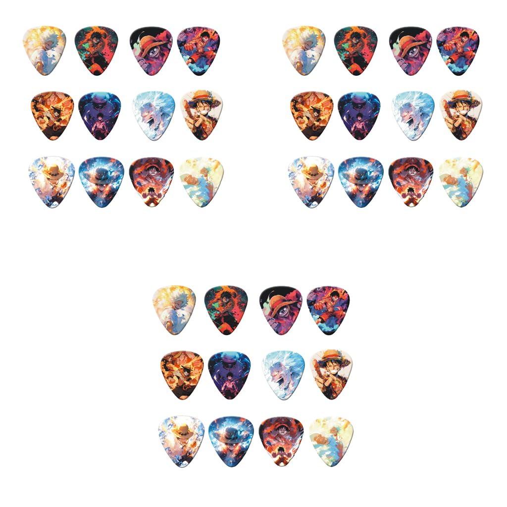 ZIBUYU Guitar Picks 36PCS for Bass Electric and Acoustic with 3 Thickness PVC Design | One Piece Anime Theme