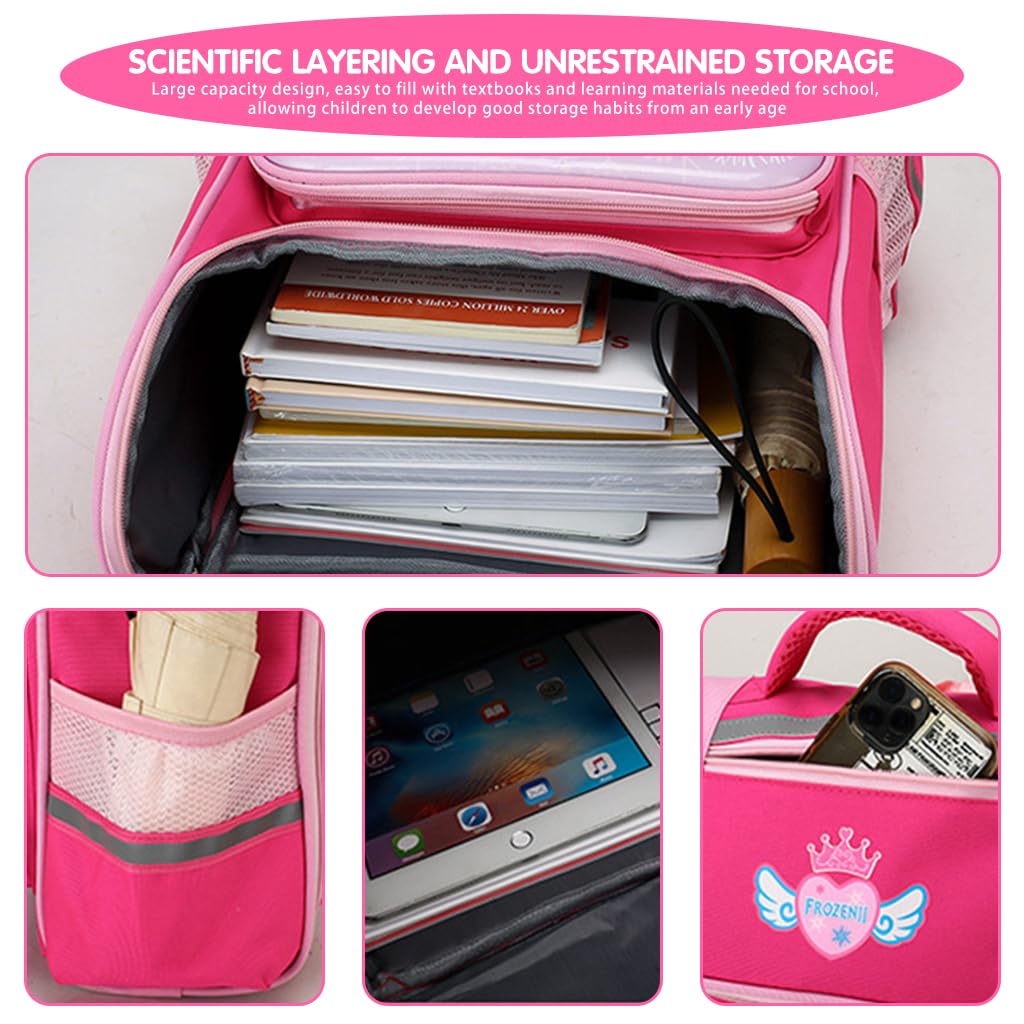 PALAY Girls School Backpack for Kids 6–12 with 36x28x16cm Capacity and Breathable Straps | Pink Elsa Princess Design