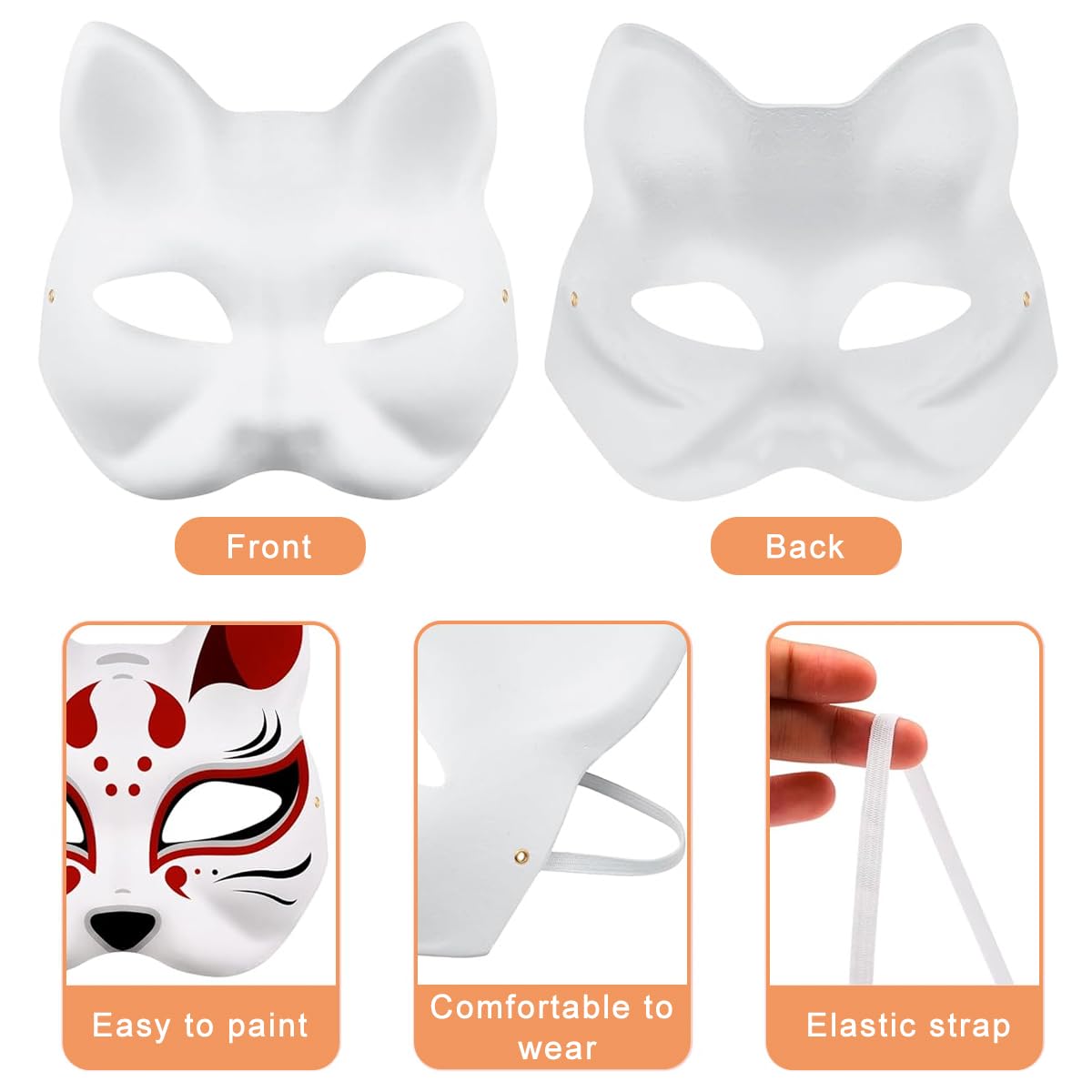 PATPAT® 5pcs Cat Mask, Blank DIY Halloween White Graffiti Cat Masks Graffiti Masquerade Mask Halloween DIY Face Mask with Acrylic Paints, Brush Pens, Tassle Charms & Sakura Bell Charms