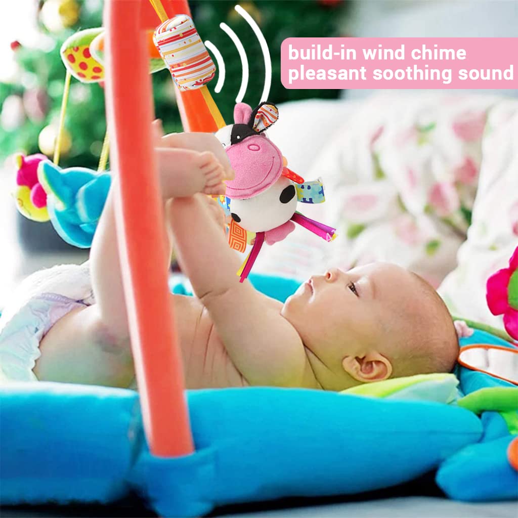 SNOWIE SOFT Hanging Toys for New Born Baby Rattle Crinkle Squeaky Toy Car Seat Stroller Toys Plush Animal C-Clip Ring for Infant Babies Boys and Girls 3 6 9 to 12 Months(Cow)