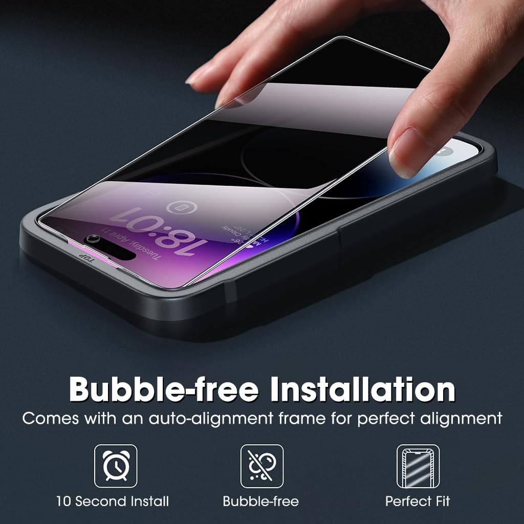 ZEITEL 2 Pack Privacy Tempered Glass Screen Guards for iPhone 14 Pro Max with 9H Military Grade Protection | Anti Spy Film and Easy Installation Frame