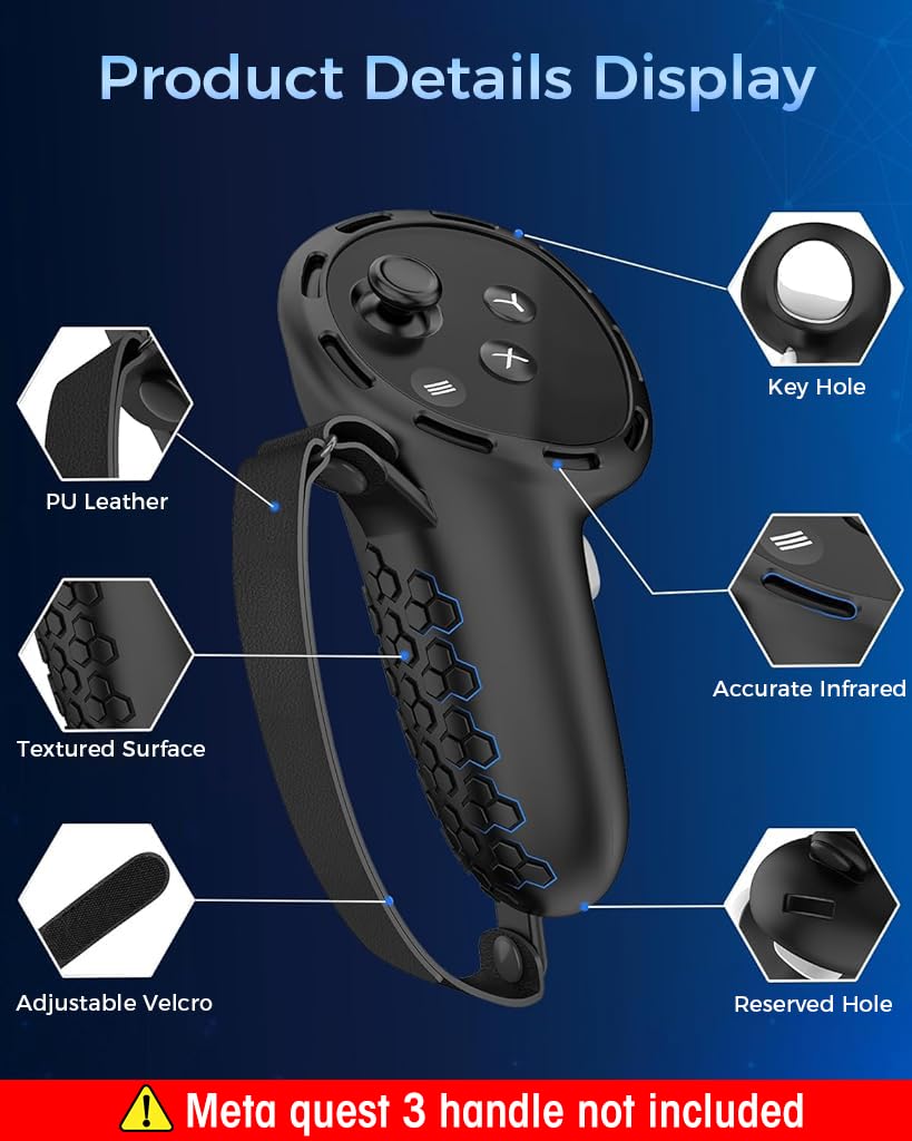 ZORBES Silicone Cover for Oculus Meta Quest 3 Controllers with Adjustable Hand Straps | Non Slip Grip and Thumbstick Caps