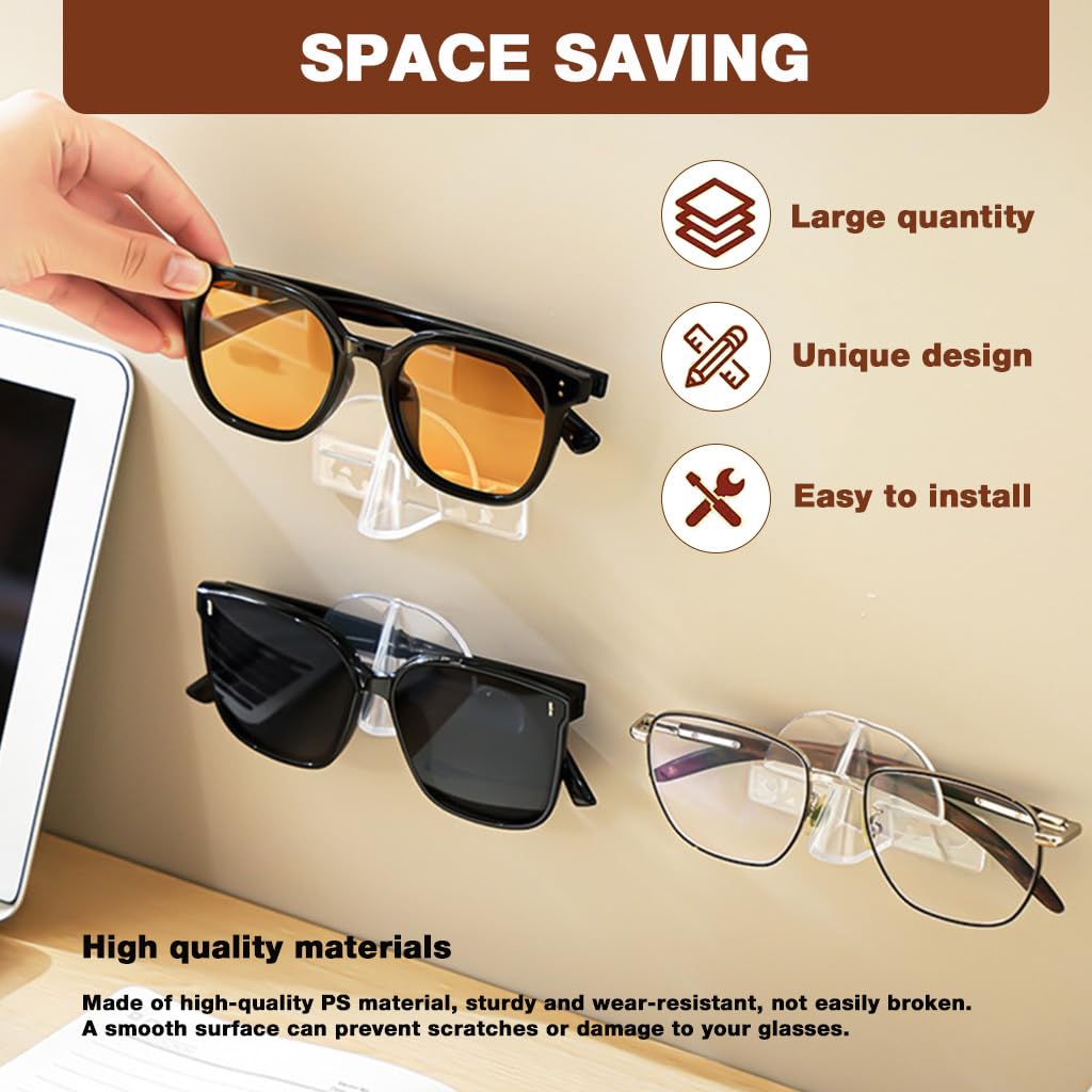 HASTHIP Sunglasses Organizer for Wall Mounted Storage with 4 Clear Racks | Self Adhesive Holder