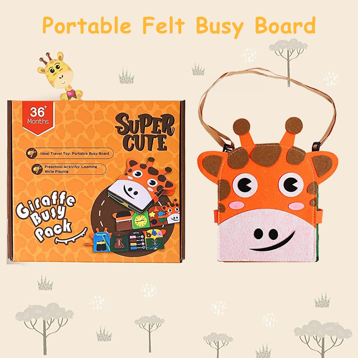 SNOWIE SOFT Busy Board for Toddlers 1-3 featuring Folding Giraffe Design & Soft Felt Material
