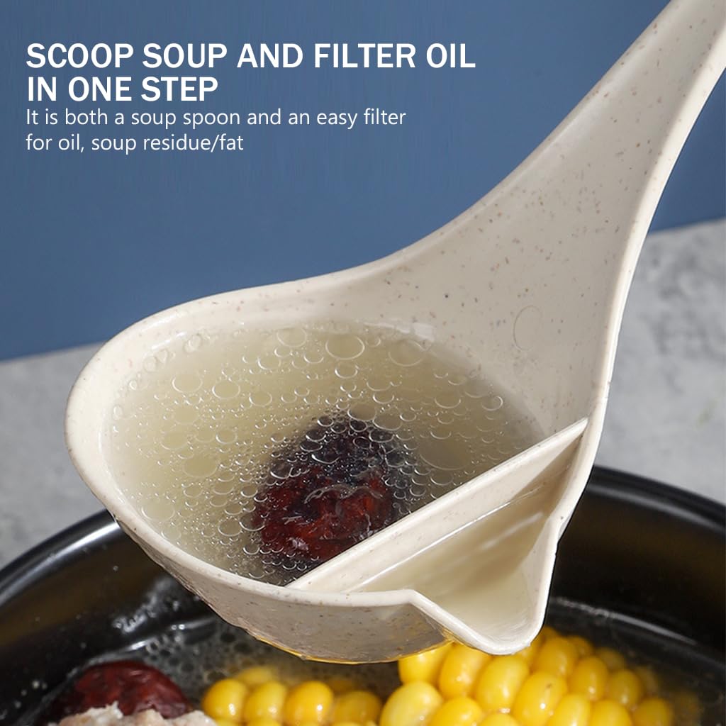 Supvox Kitchen Spoon Set for Soup and Rice 3 Pcs with Grease Separation Design | Wheat Straw