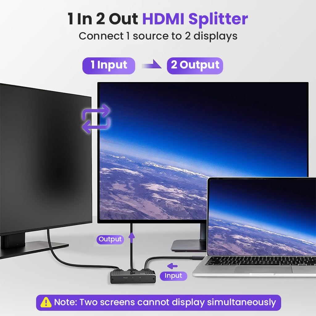 ZORBES HDMI Switch for Gaming and Streaming with 8K 60Hz 48Gbps Support | Aluminum 2 in 1 Out Splitter