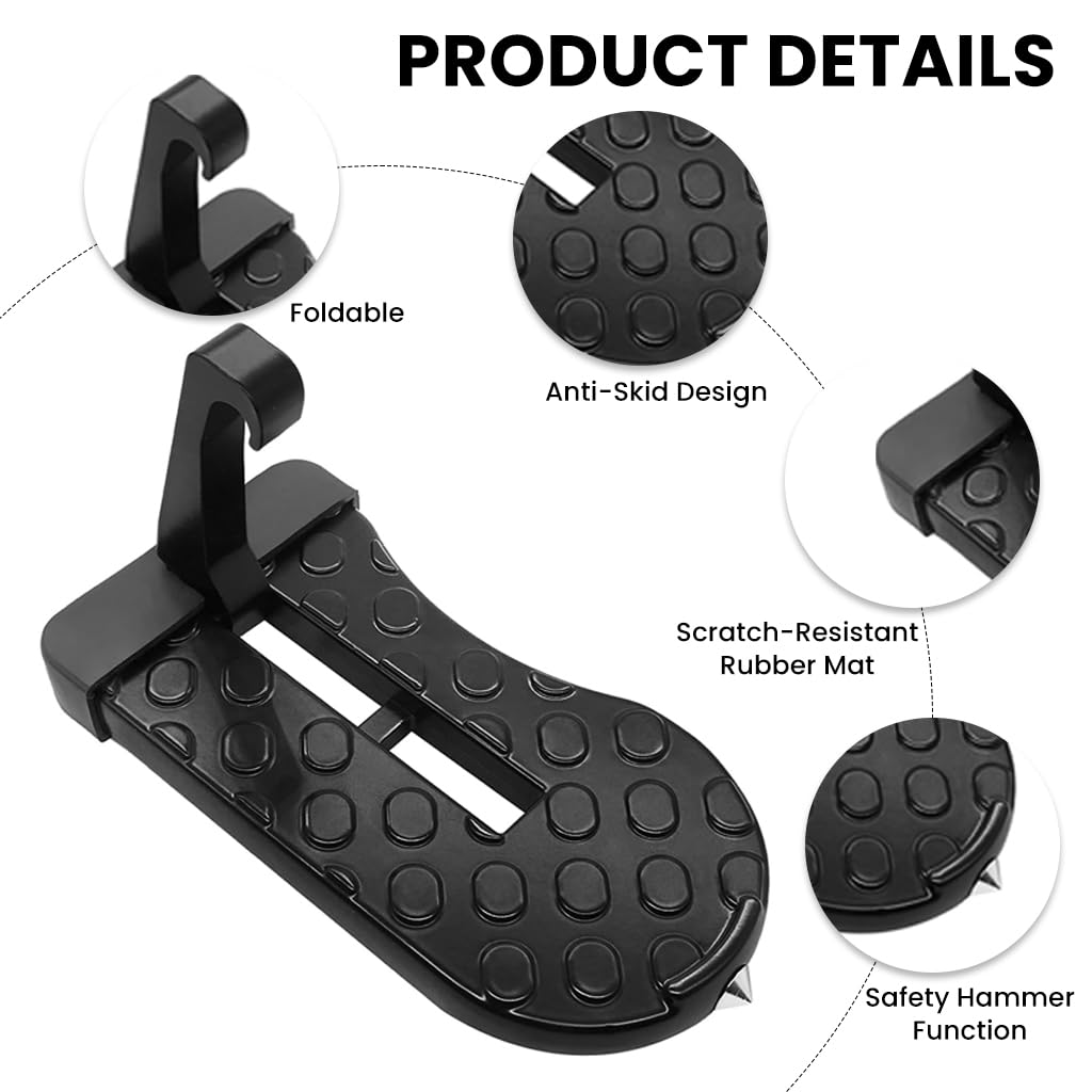 STHIRA Car Door Step for Easy Roof Access featuring Folding Hook and 147×76 mm Platform | Aluminum Alloy Build