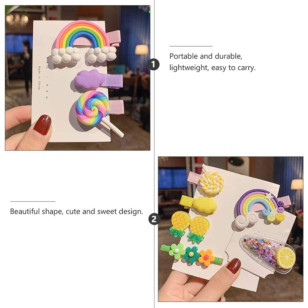 MAYCREATE Kawaii Hair Clips for Baby Girls featuring 18pcs Rainbow Fruit Designs | Silicone Hair Pins