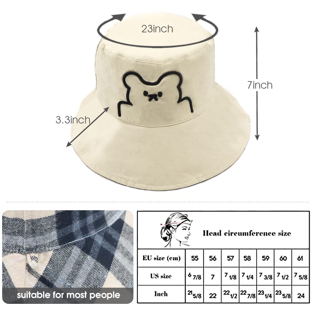 PALAY® Women's Bucket Hat Print Double-Side-Wear Bucket Hat for Girls Outdoor Summer Cap Beige