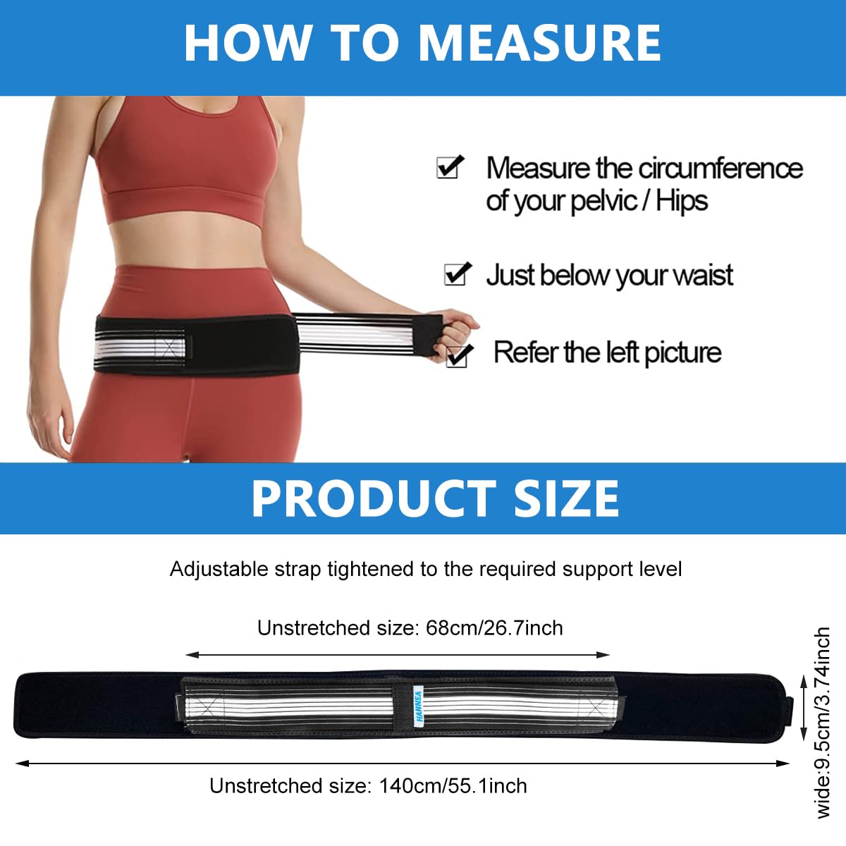 HANNEA Back Pain Relief Belt for Pelvic Support with Adjustable Anti Slip Design 140cm Black