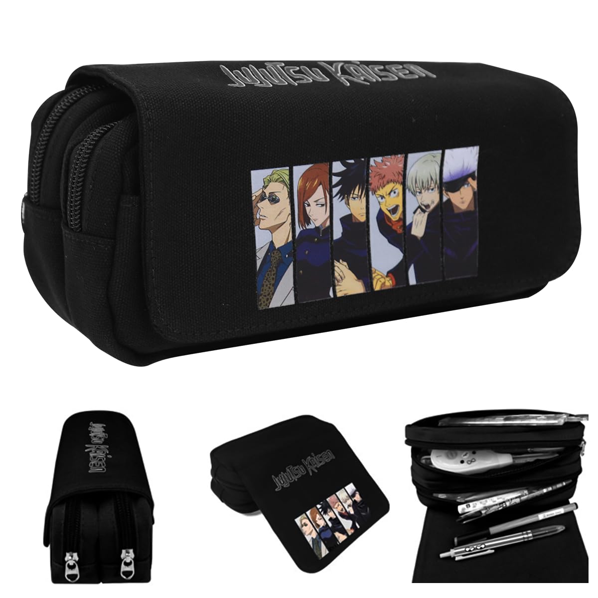Fancyku Jujutsu Kaisen Pencil Case for Students with Double Layer 20×10×7.5cm Design | Black