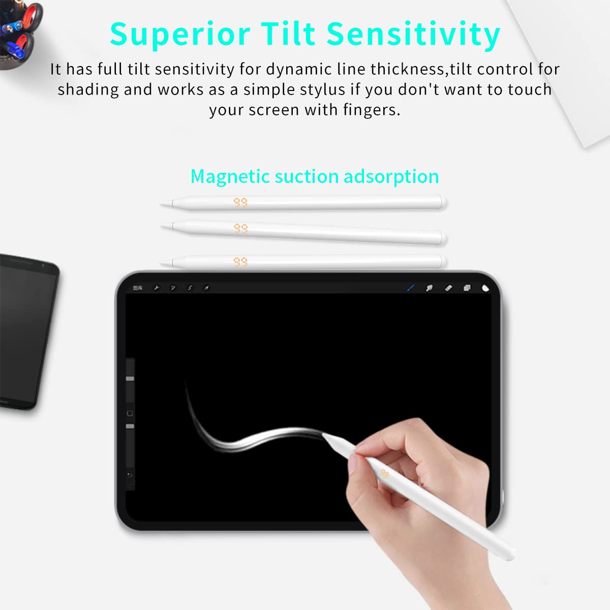 Verilux Stylus Pen for iPad with Palm Rejection and Magnetic Adsorption | Digital Power Display
