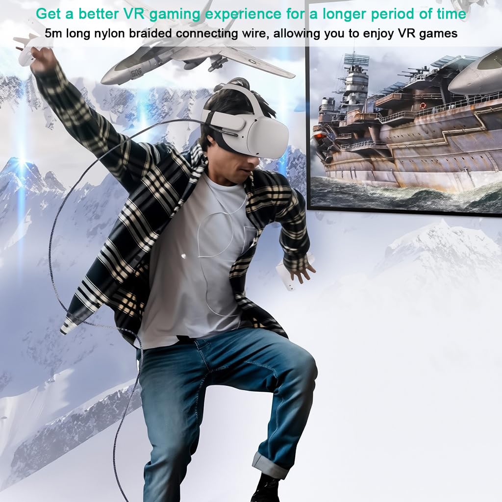 Verilux VR Headsets for Mobile Link Cable featuring 16.8ft length and right angle Type C connector | nylon braided design for smooth PC gaming